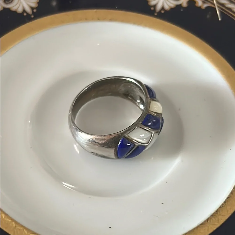 Vintage Blue Lapis and Mother-of-Pearl Sterling Silver Ring